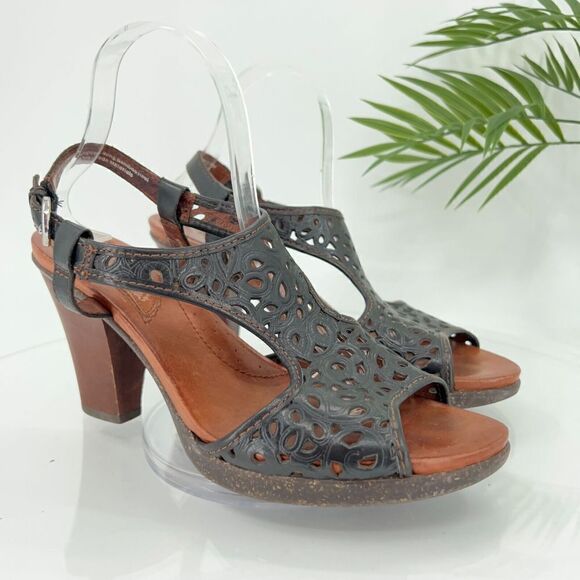 Naya Alpine Sandal Women's Size 10 M Black Leather Tooled Block Heel Slingback - Picture 2 of 16